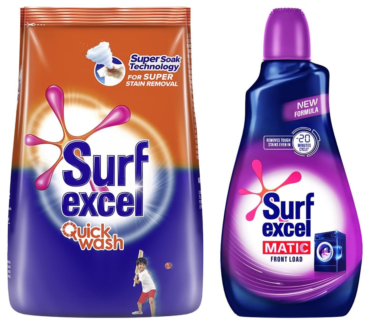 Surf Excel Matic Liquid Front Load Detergent 1 Liter Bottle & Quick Wash Detergent Powder 1 Kg, Washing Powder With Lemon & Bleach To Remove Tough Stains On Clothes - Bucket & Machine Wash