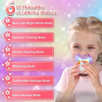 KRX Kids Toothbrush Electric, U Shaped Ultrasonic Automatic Toothbrush with 2 Brush Heads, Six Cleaning Modes, Cartoon Modeling Design for Kids, Special for Birthday Gift (Pink, Kids 2-7)