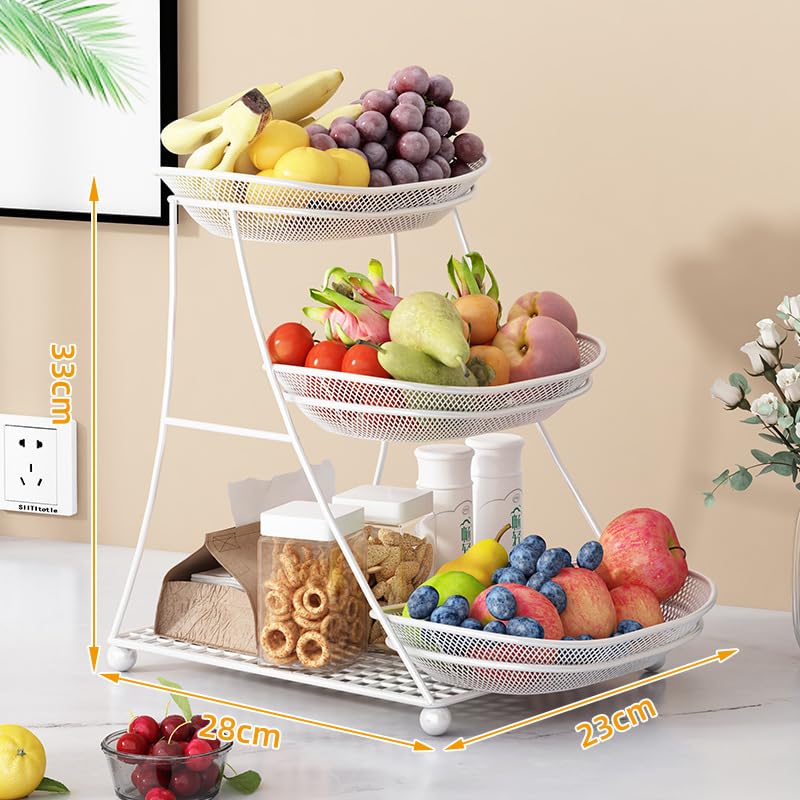 Wielowarstwowy kosz na owoce, nowoczesny 3-poziomowy metalowy etagere na owoce, warzywa i chleb, stylowe rozwiązanie do przechowywania w domu, 33 x 28 x 23 cm, złote wykończenie