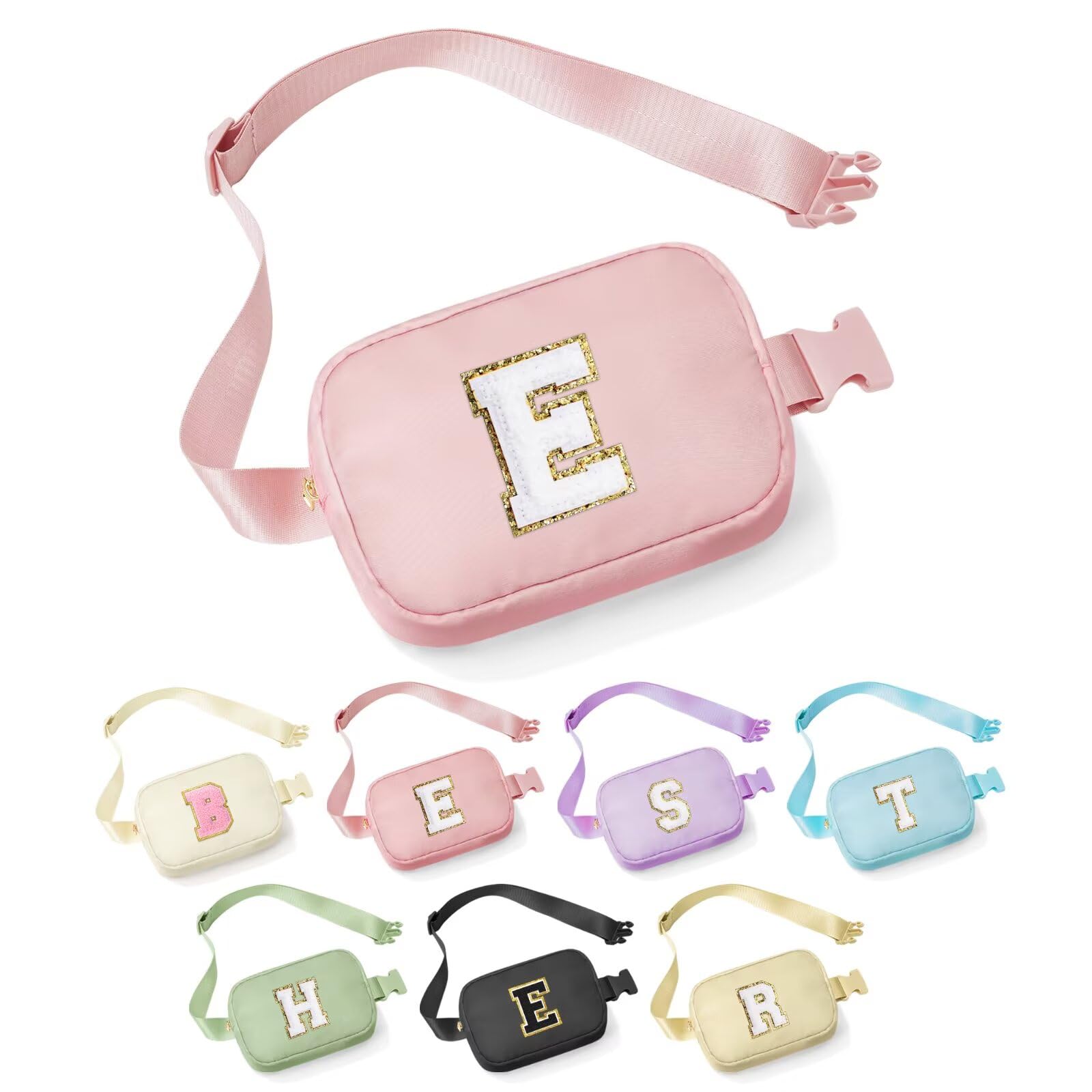 YOOLIFE Personalized Gift - Crossbody Bag for Women, Initial Belt Bag in Pink; Perfect Travel/Fanny Pack Gift for Women