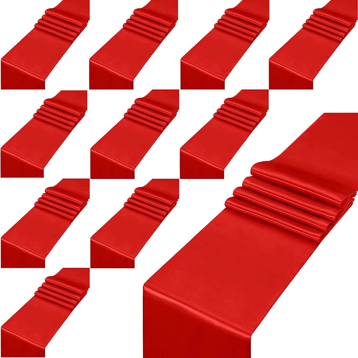 KAHEIGN 12Pcs Satin Table Runner, 30CM x 275CM Red Long Wedding Satin Silk Table Runner for Wedding Banquet Graduations Birthday Party Table Chair Decoration