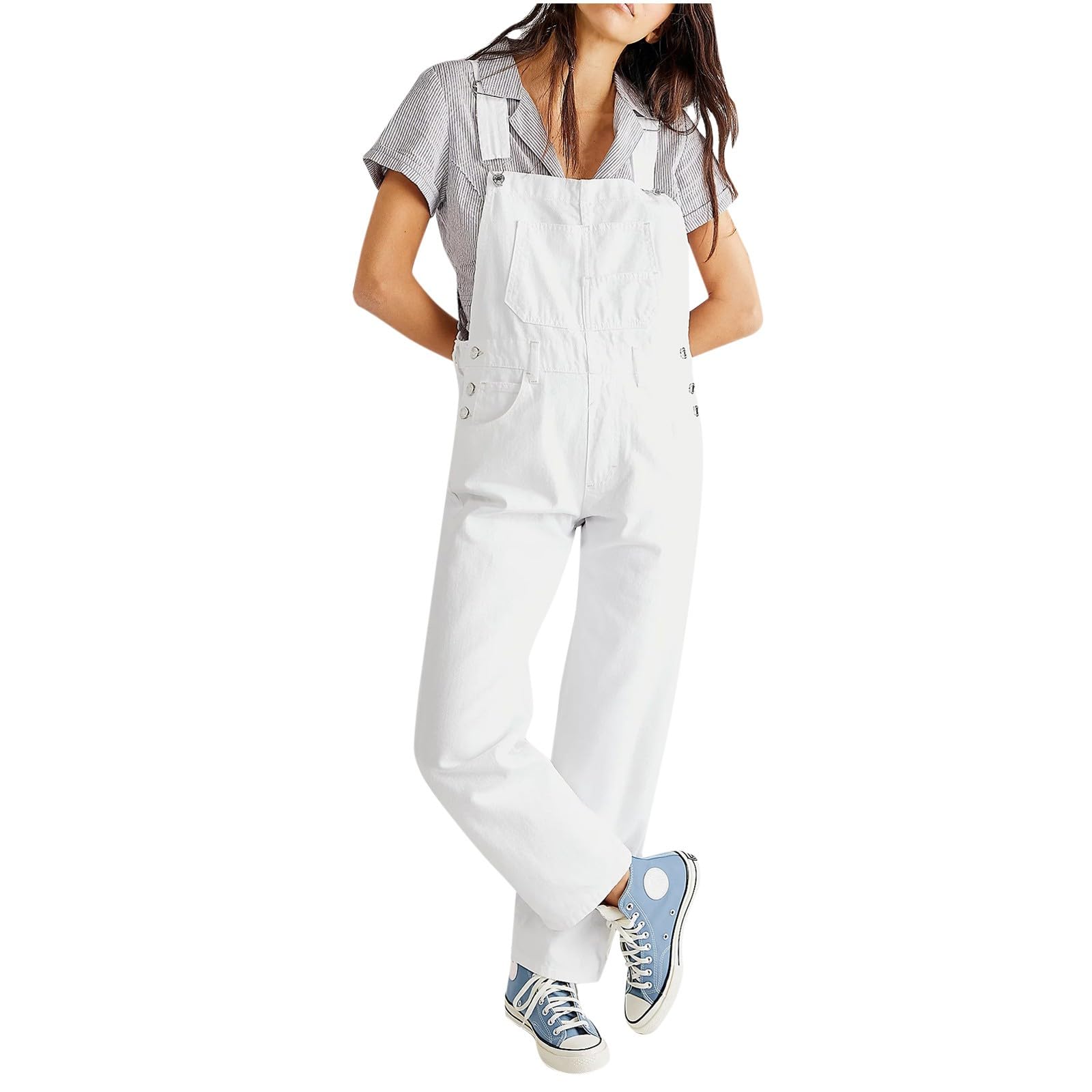 Peto para mujer, vaqueros vaqueros, peto para mujer, pantalones de trabajo, holgados, pantalones de verano, pantalones de verano, pantalones de peto rectos con cómodos y ajustables