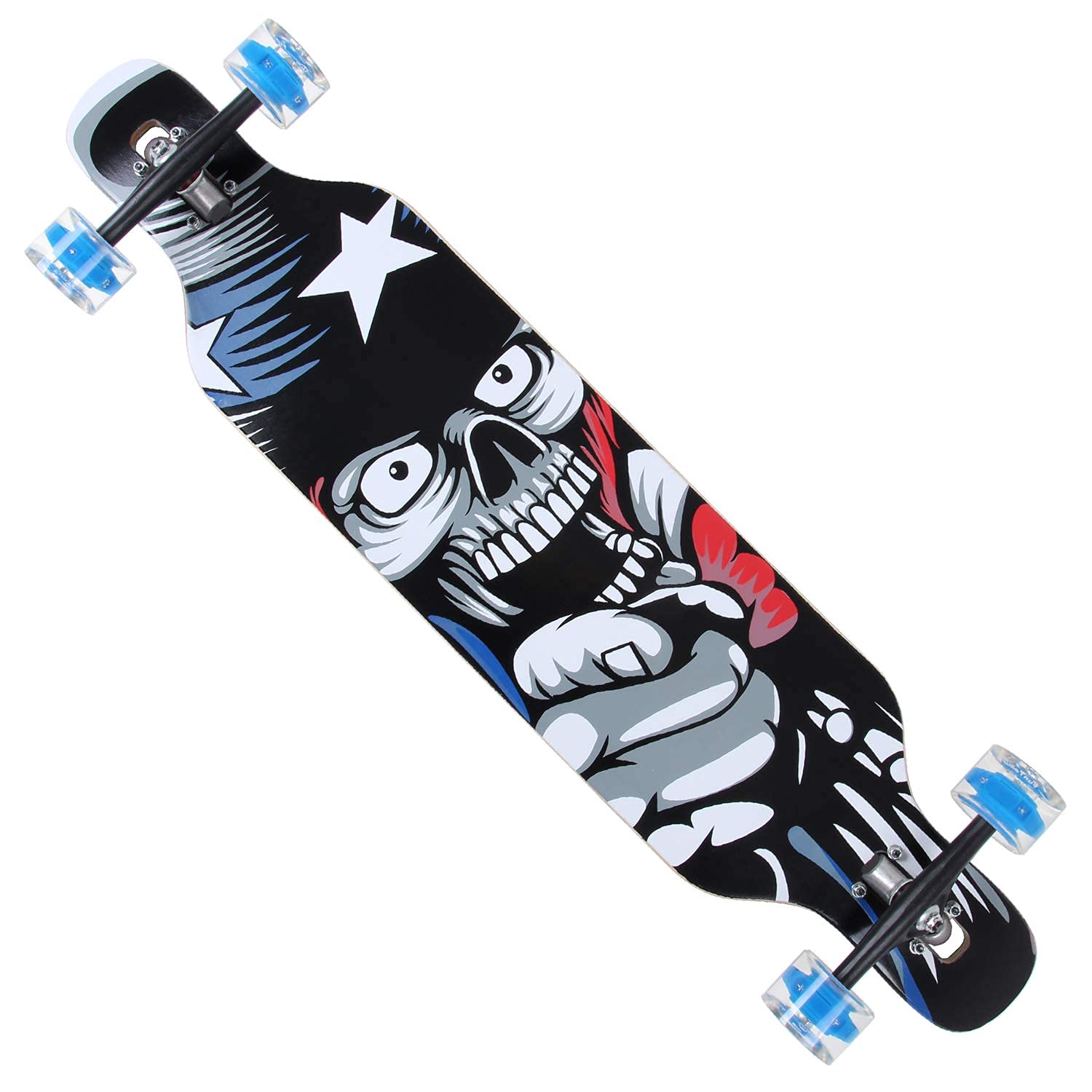 FunTomia Longboard Skateboard Drop Through Cruiser Planche complète roulements Mach1 High Speed T-Tool roues LED