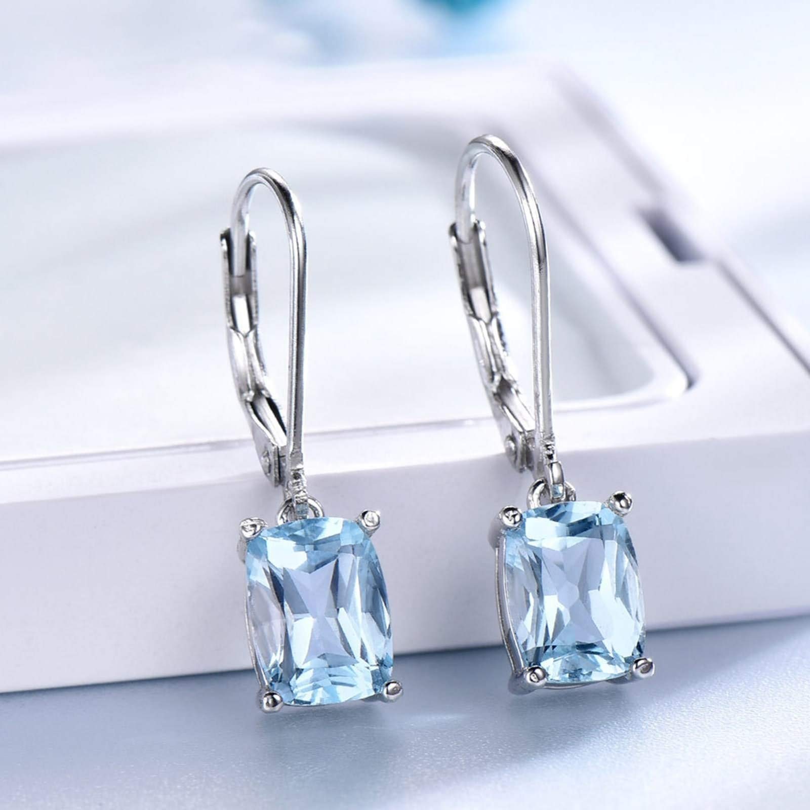 Lustige Ohrringe Damen Silber, Anhänger-Ohrringe Sterling Silber Ohrringe Rechteck Himmelblau Rechteckig Erstellt-Topaz Geschenke Für Frau