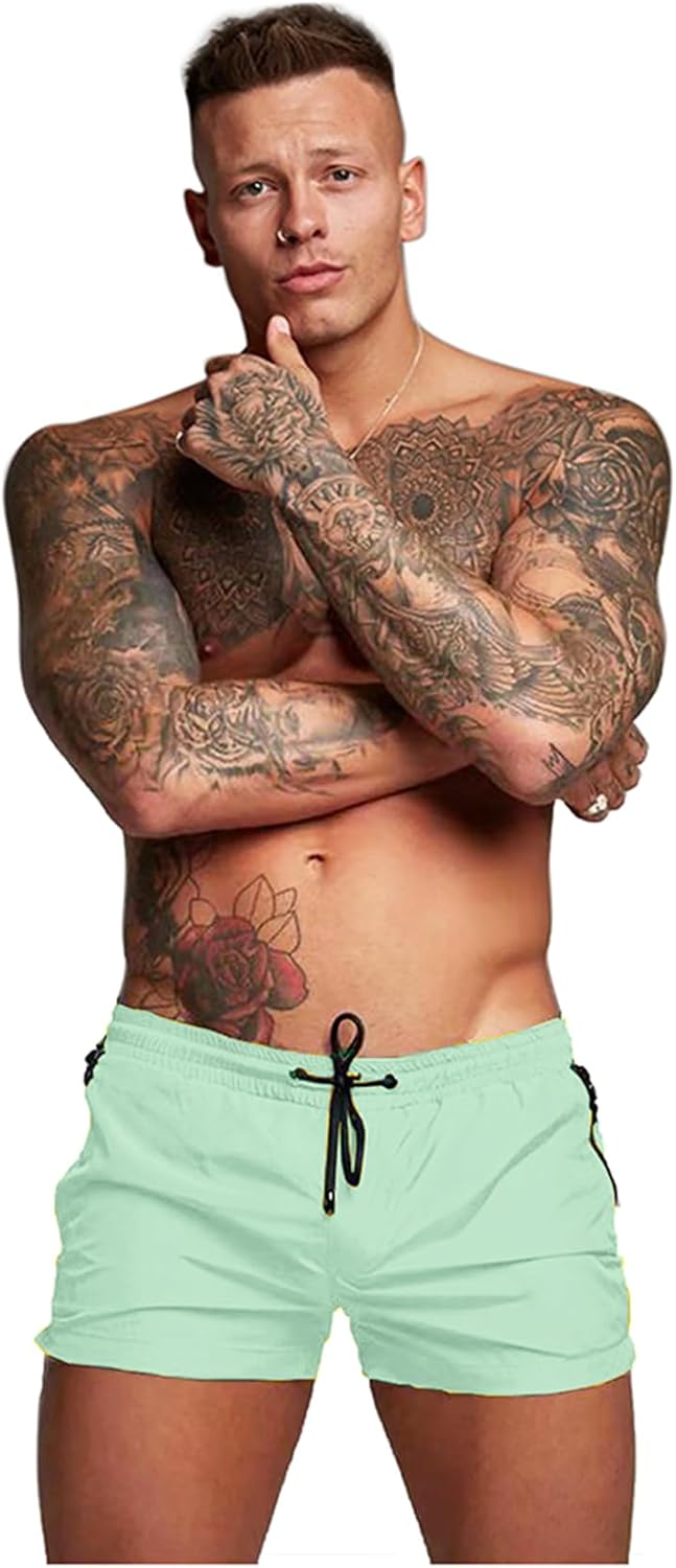 Mens Swim Trunks Quick Dry Swimwear Zipper Pockets, Swim Shorts with Mesh Lining