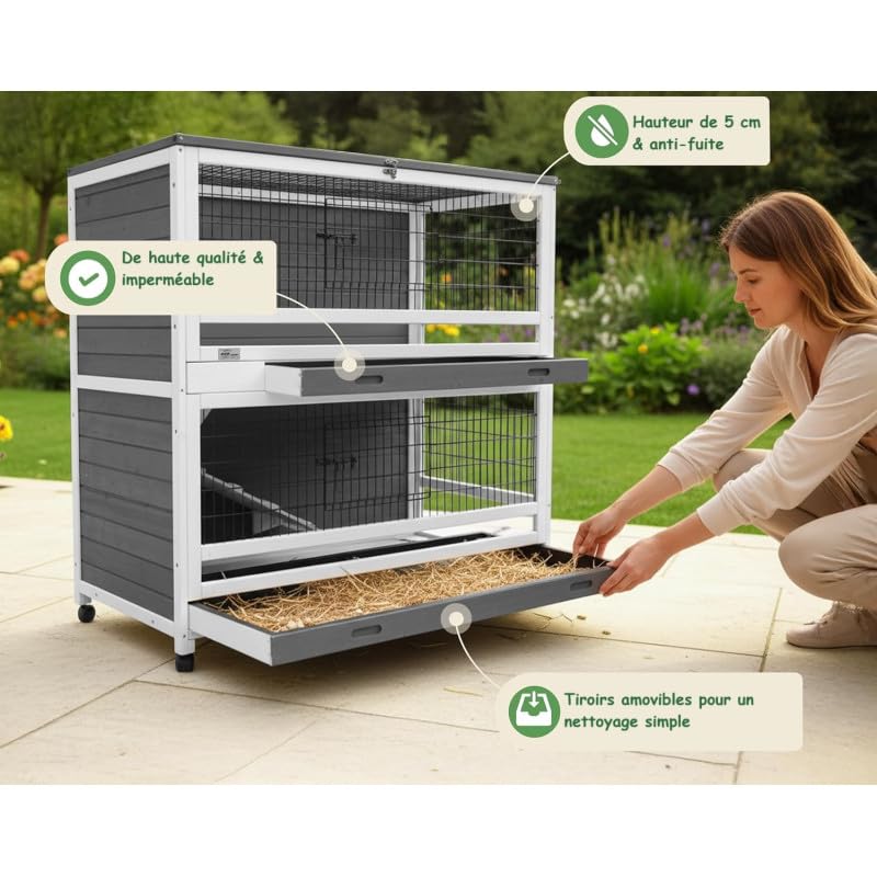 Cage Clapier Enclos pour Lapins avec roulettes 115 x 60 x 118 cm.Modele Oscar