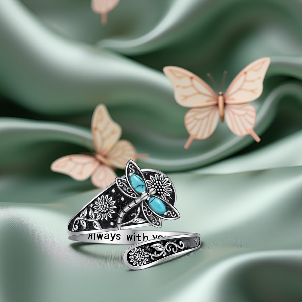 Spoon Dragonfly Ring for Women Sterling Silver Turquoise Dragonfly Gifts for Mom Vintage Jewelry Spoon Rings - Image 9