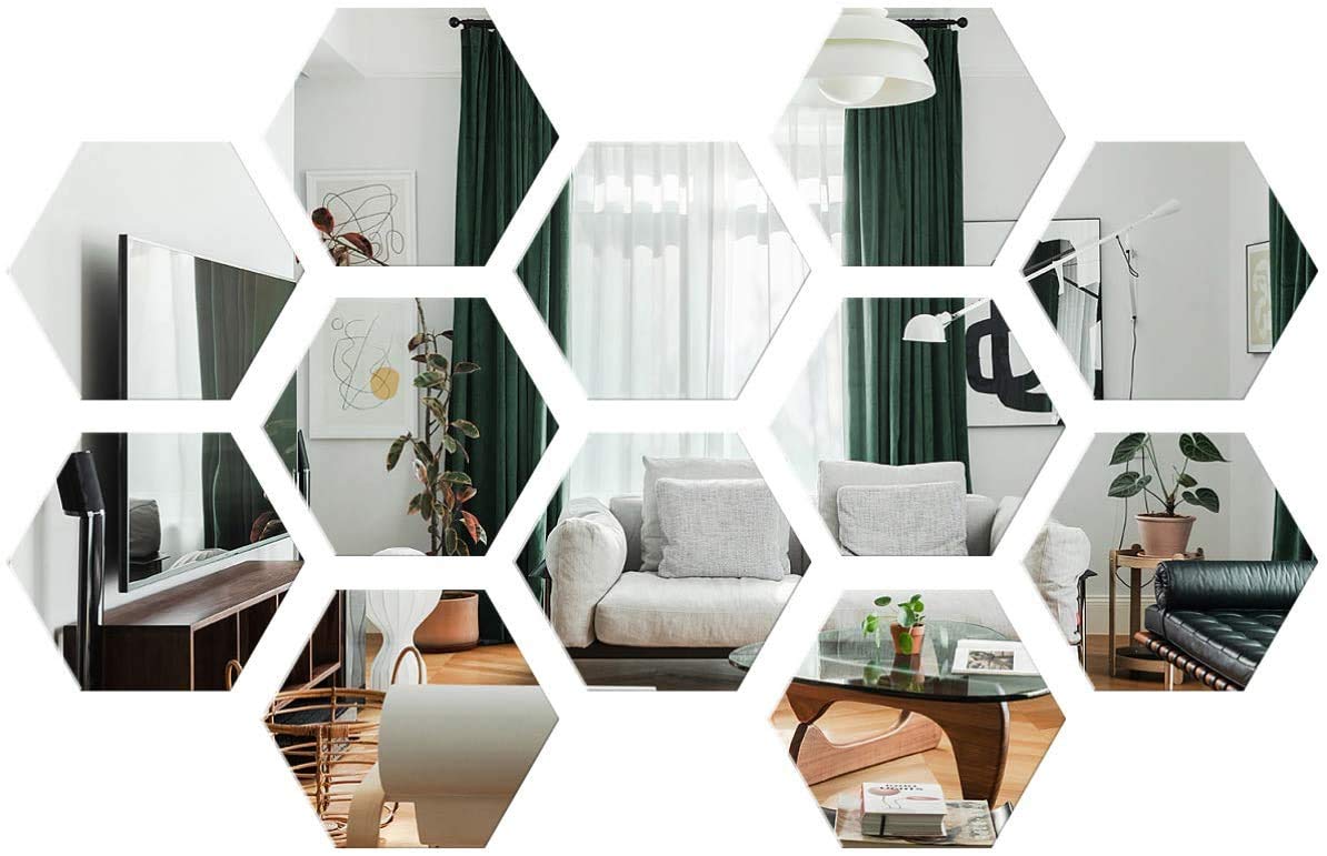 KimDaro Removable Acrylic Mirror Setting Wall Sticker Decal DIY Modern Decoration for Home Living Room Bedroom Decor (15PCS Hexagon)