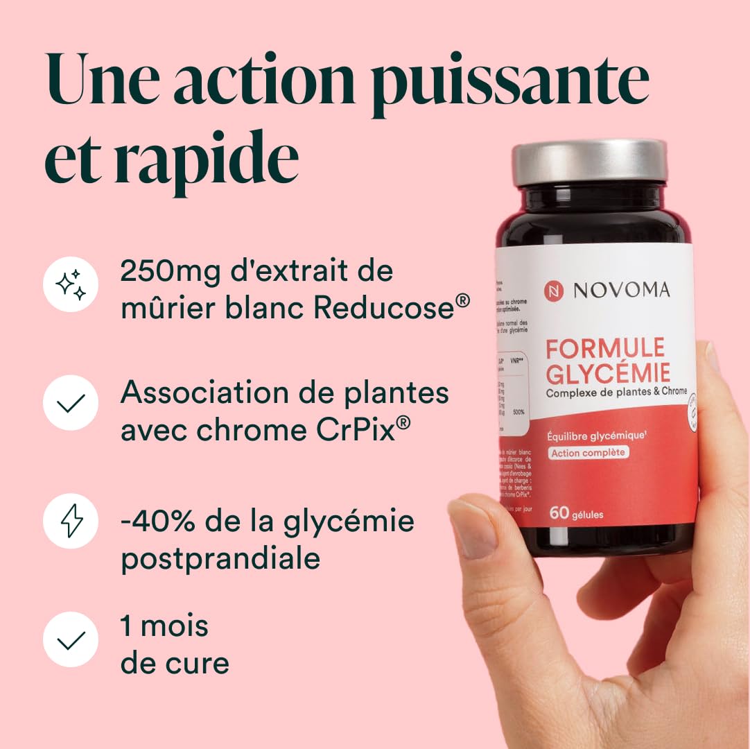 NOVOMA Formule Glycémie 200 µg de Chrome, Complexe avec Reducose® et Chrome CrPix®, Équilibre Métabolique et Gestion du Poids, Cure de 1 mois, Fabriqué en France