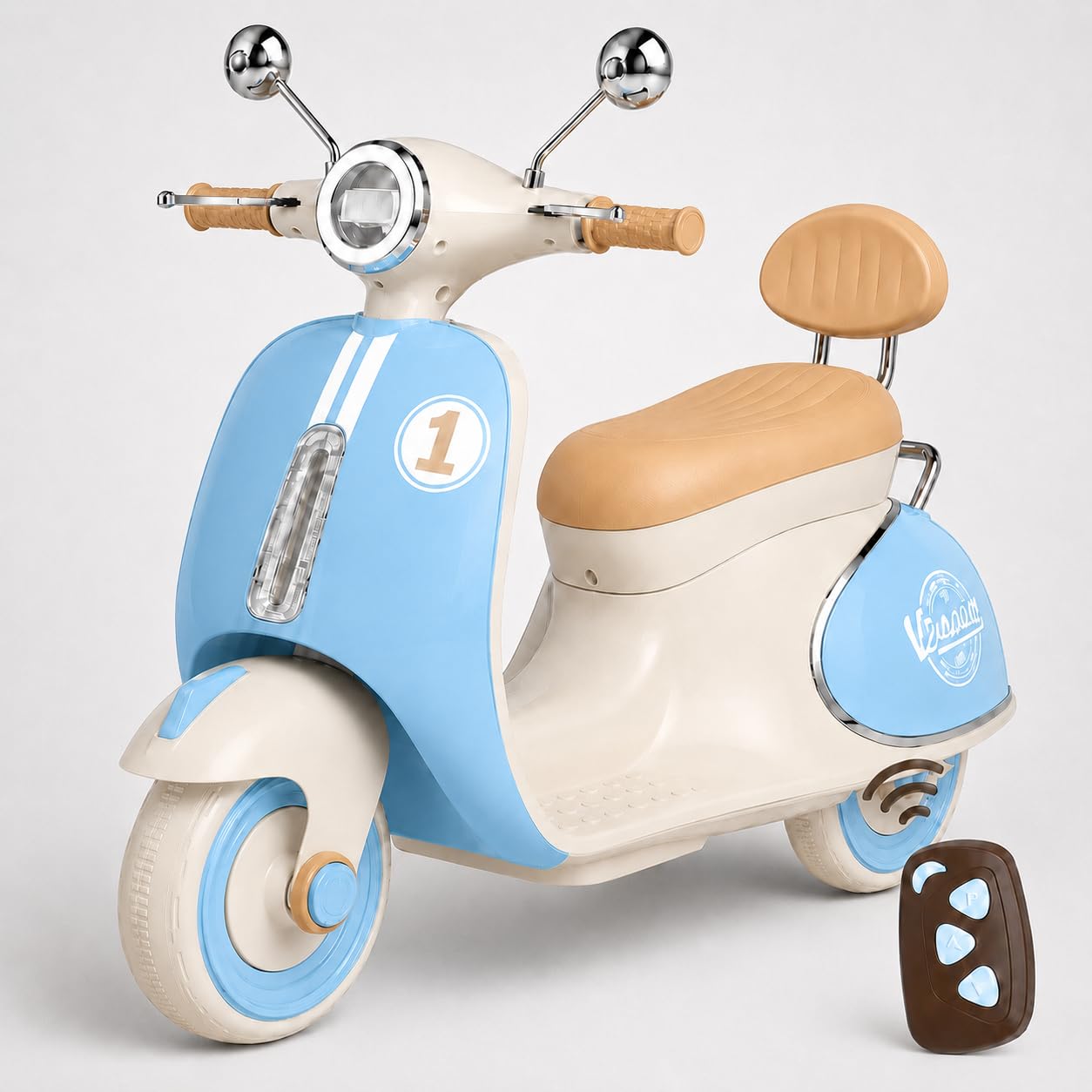 kidsROAR Electric Bike for Kids, Battery Operated Vintage Scooter for Girls and Boys with Music Wide Seat, Safe Bike for Kid, Ages 2-6 Years, Stylish & Fun Design SR-6188 (Blue)