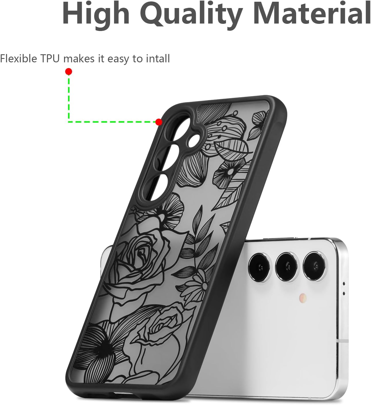 XIZYO for Samsung Galaxy S25 Plus Case, Floral Rose Cute Phone Case for Women Girls Aesthetic Pattern Print Slim TPU Bumper Cover Shockproof Protective Cover for S25 Plus, Black - Image 6