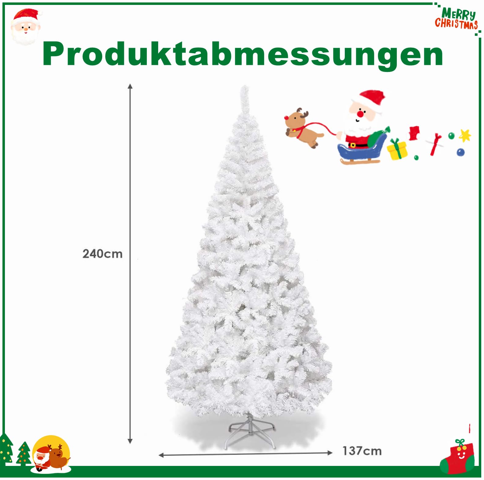 RELAX4LIFE 240 cm Künstlicher Weihnachtsbaum Weiß, Tannenbaum mit 1138 Zweigspitzen & Metallständer, Naturgetreu & Schnellaufbau, Christbaum PVC-Nadeln, Weihnachtsdeko für Zuhause, Büro, Geschäfte