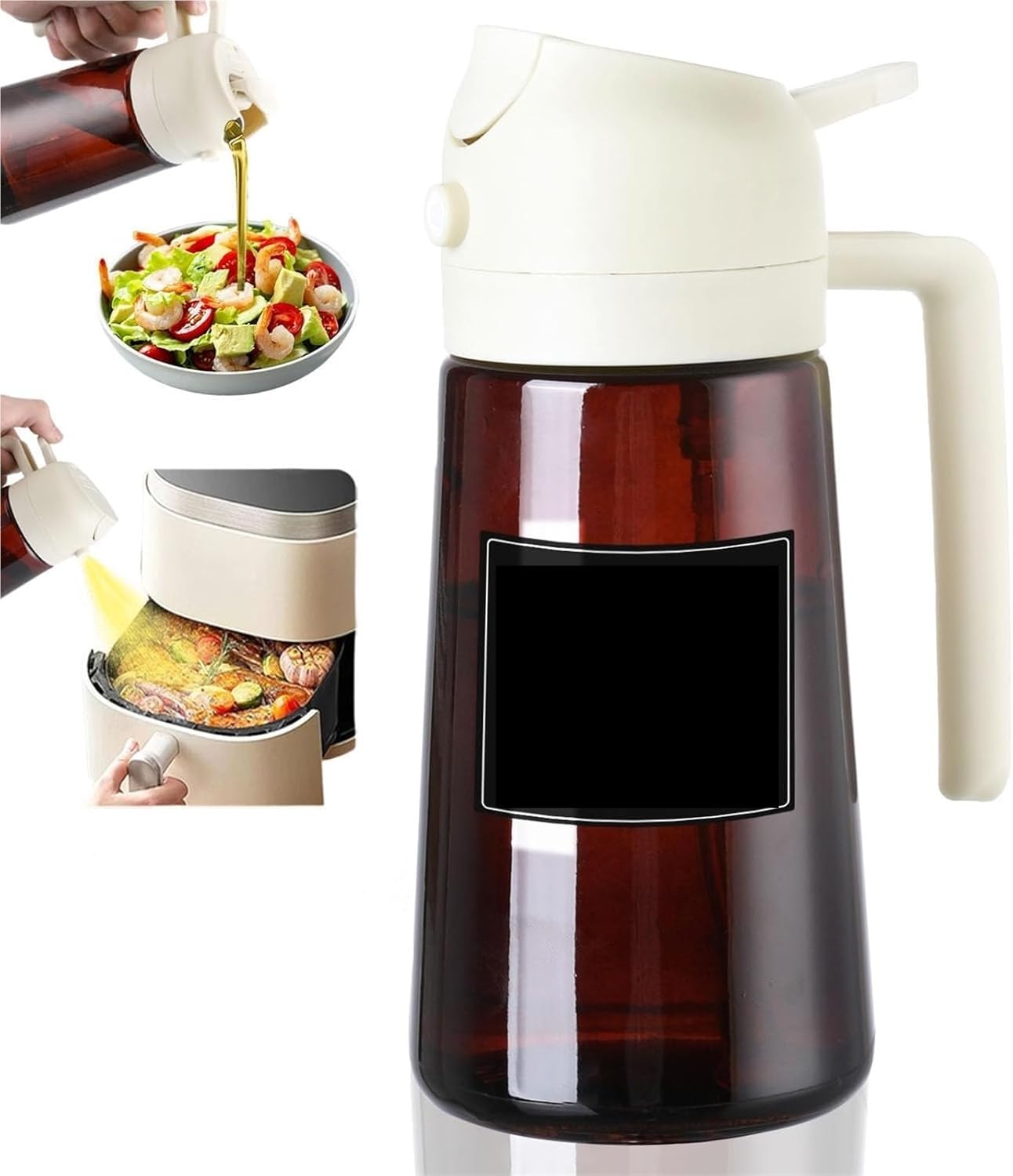Oil Spray Bottle, 2-in-1 Glass Oil Dispenser Sprayer 470ml Bottle Cooking BBQ Baking Salad,for Salad Making, Baking(Green)