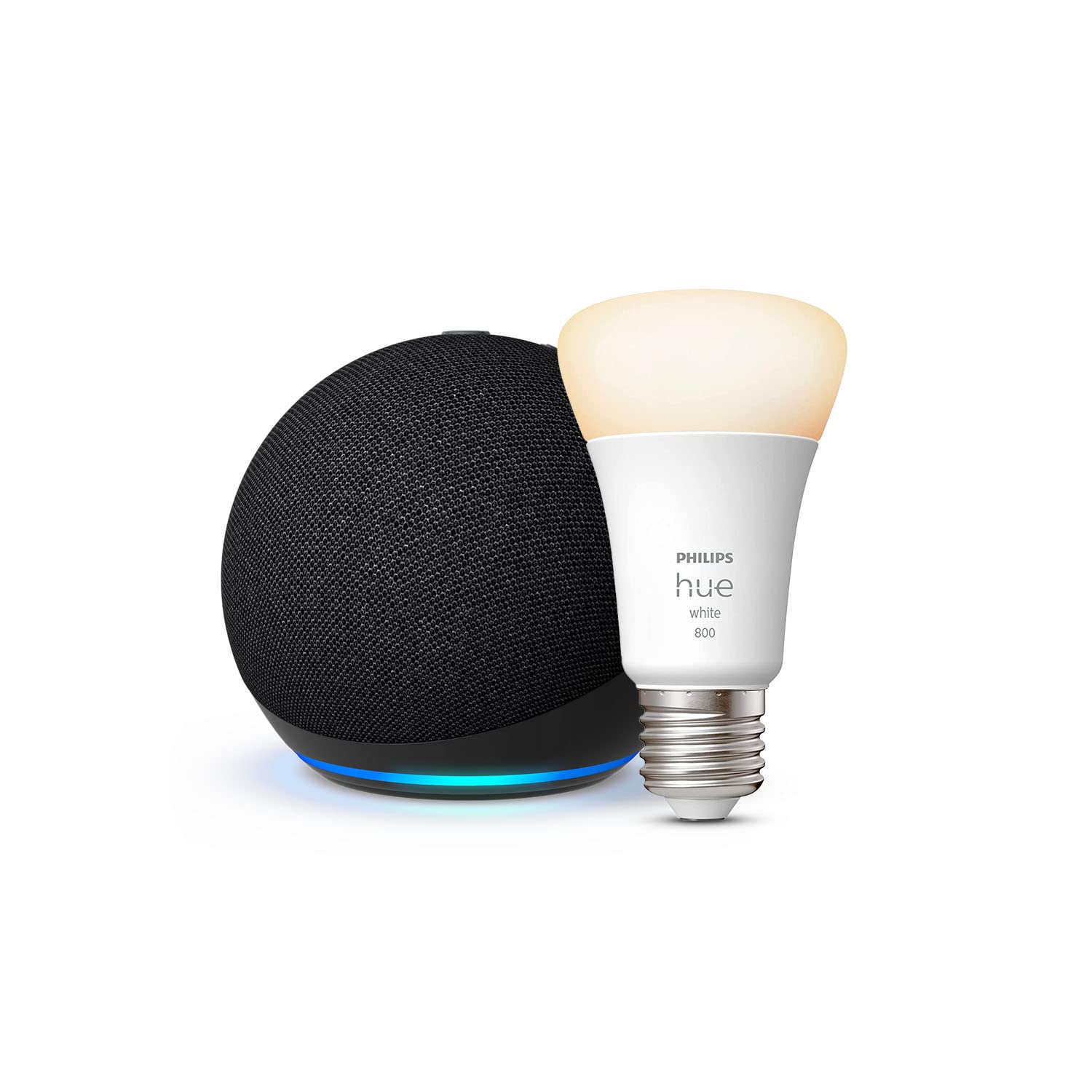 Echo Dot (5ª generazione) | Antracite + Philips Hue White Lampadina LED Smart (E27), compatibile con Alexa - Kit di base per Casa Intelligente