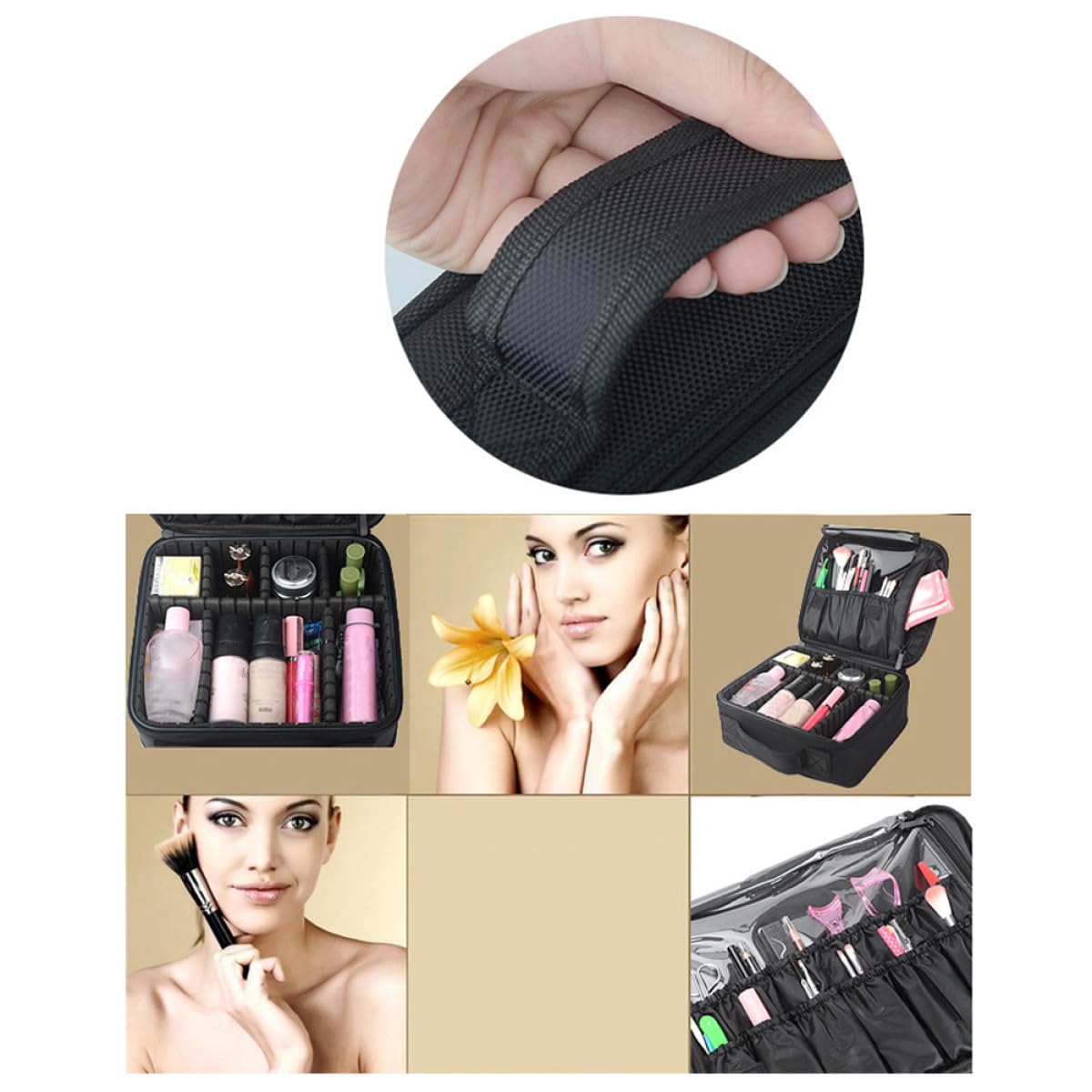 Ipetboom Borsa Organizer Per Con Divisori Regolabili Borsa Da Viaggio Portatile Per Cosmetici e Antiusura Tasche Per Pennelli Con Adatta Per Accessori Cosmetici e Da Toeletta