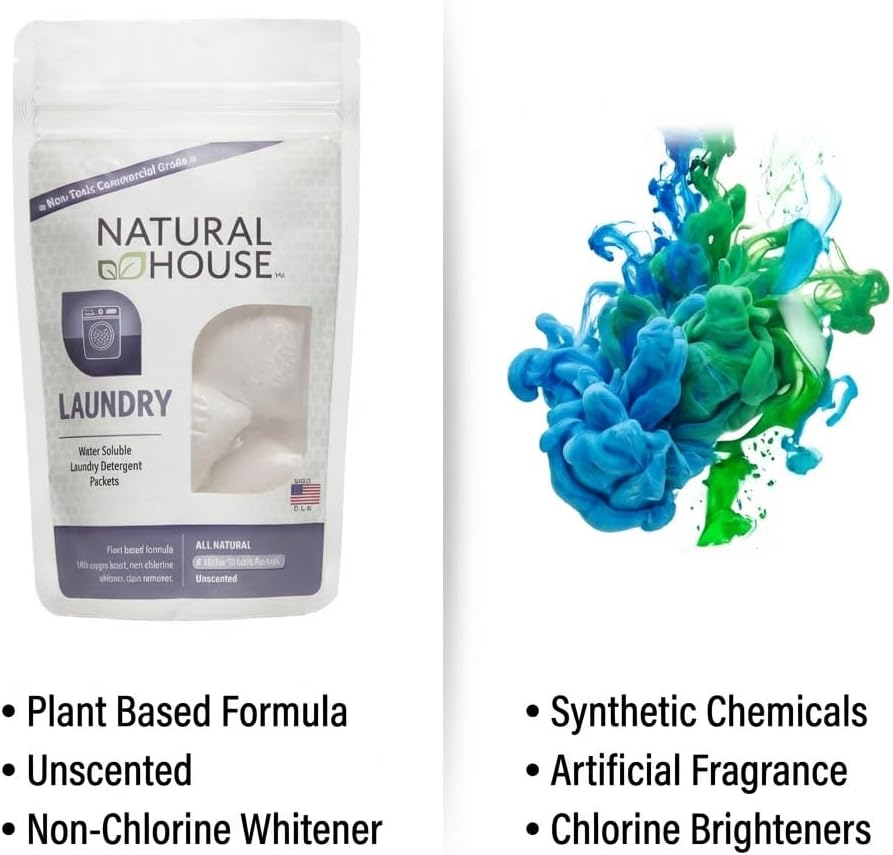 Natural House Laundry Pods - Probiotic Detergent with Oxygen Boost - Plant-Based - Septic Safe - Fragrance Free - 120 Count