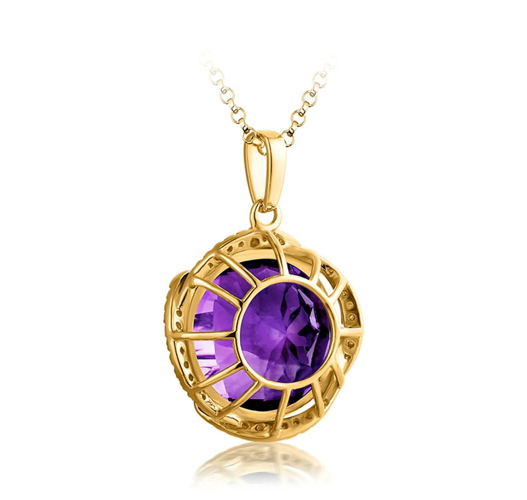 Collar de mujer de oro de 18 quilates, amatista, amatista real, diamante de flores, color morado, regalo de aniversario para ella