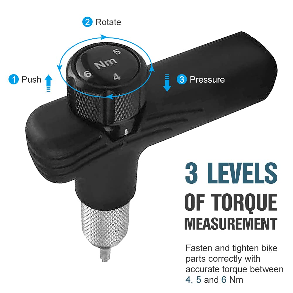 TFixol Llave dinamométrica ajustable para bicicleta, 4/5/6 Nm, llave en T, kit de mantenimiento de ciclo portátil, color negro