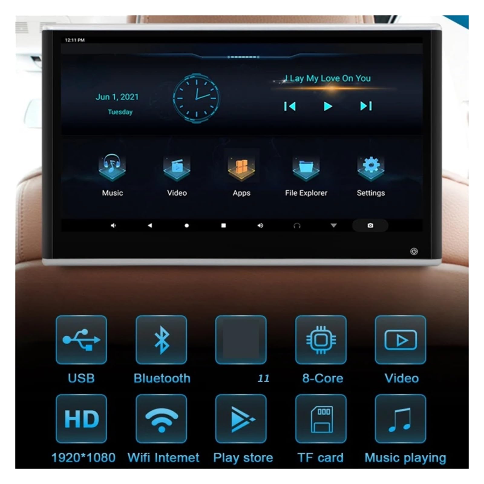 Moniteur D'appuie-tête De Voiture 13,3 Pouces Tablette Tactile 4 + 64 Go Lecteur De Films Multimédia Prise en Charge du Casque/Entrée + Sortie HDMI/Mise en Miroir(464 Black 11 inch 2)