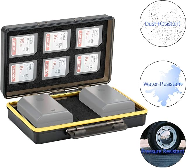 6 Slots SD SDHC SDXC Memory Card Holder Case with 2 Camera Battery Slots for Canon LP-E6 LP-E8 LP-E12 LP-E17 NB-13L Sony NP-FZ100 NP-FW50 NP-BX1 Fujifilm NP-W126 NP-W126S NP-95 Nikon EN-EL15 EN-EL14