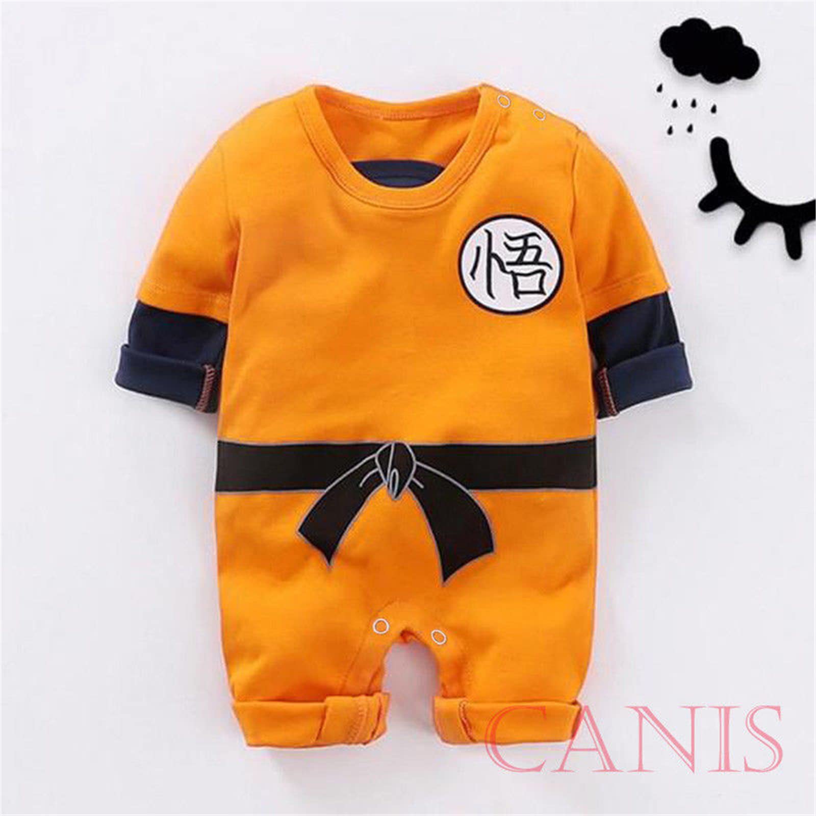 Chollius Dragon Ball Strampler für Jungen 0-24 Monate halbe Ärmel Goku-Bodysuit Aufdruck Gürtel runder Ausschnitt Dragon Ball-Strampler Wintergeschenk