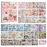 Noledome Japanese Sticker Book – 800+ Embroidery-Style Stickers, 10 Glitter + 20 Matte Sheets, Retro Kawaii Japanese Aesthetic for Journaling & Scrapbooking, Minimal Gift Box (50 Extra Stickers)