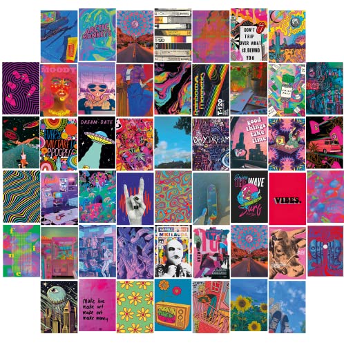 Image of Fardes Indie Room Decor for Bedroom Aesthetic, Indie Wall Collage Kit Aesthetic Pictures for Trippy Room Decor, 50pcs Grunge and Funky Decor Prints