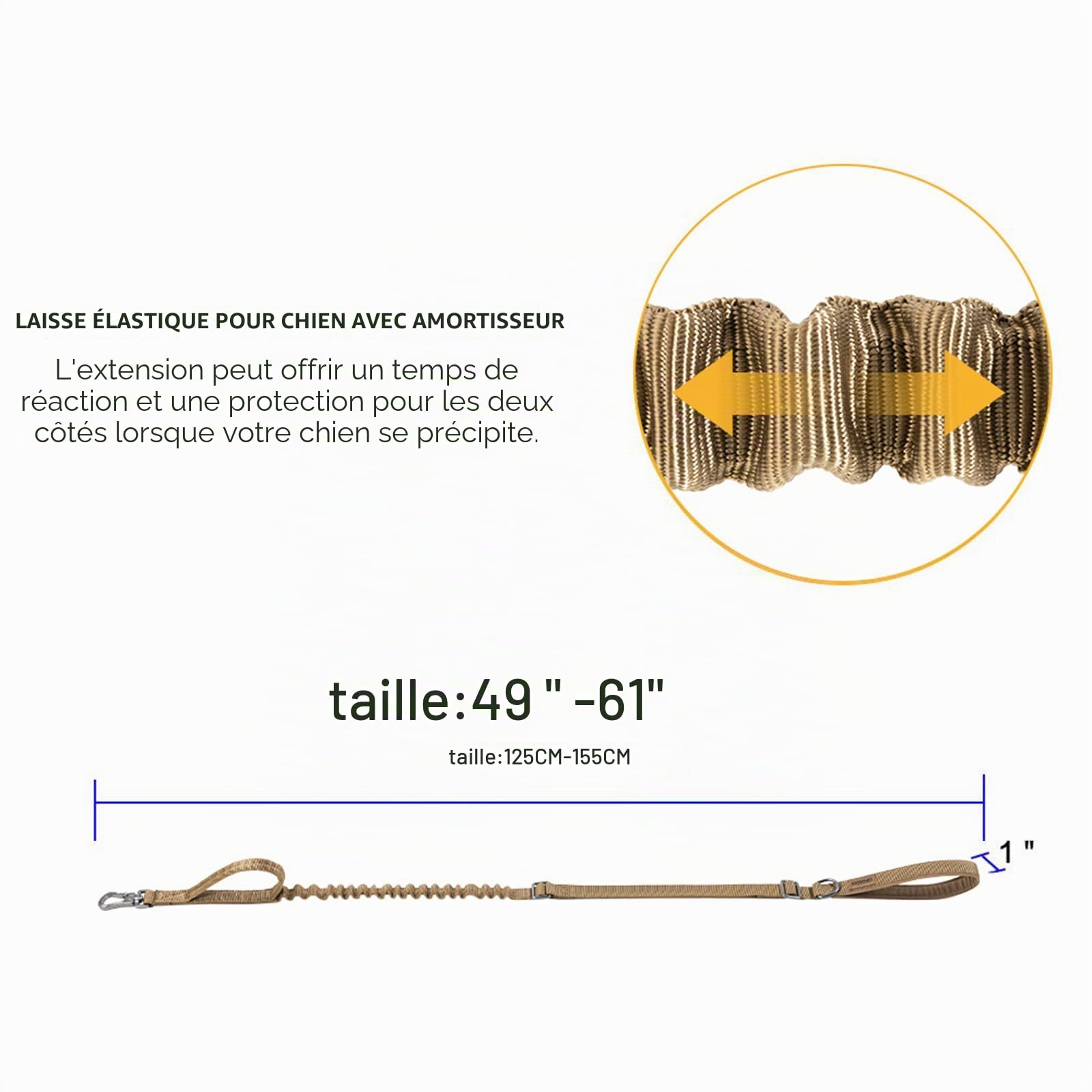 EXCELLENT ELITE SPANKER Ceinture de Chien Tactique 5-6 Pieds Lourds réglables sans tirage Ceinture de Chien de Jumping Militaire Corde de Plomb élastique 2 poignées de contrôle de Tapis(COB)