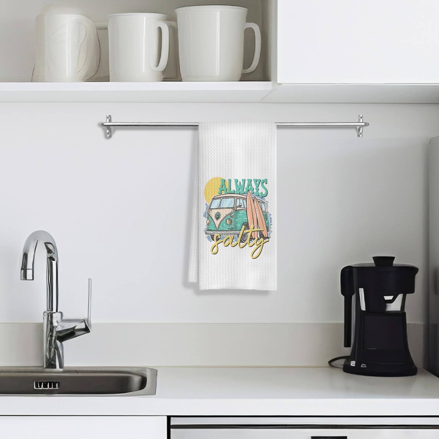 Beach Kitchen Towels - Coastal Summer Surfboard Tropical Palm Tree Decorative Dish Hand Towels for Kitchen Bathroom, Coastal Beach Bathroom Decor, 16x24 Inch - Image 3