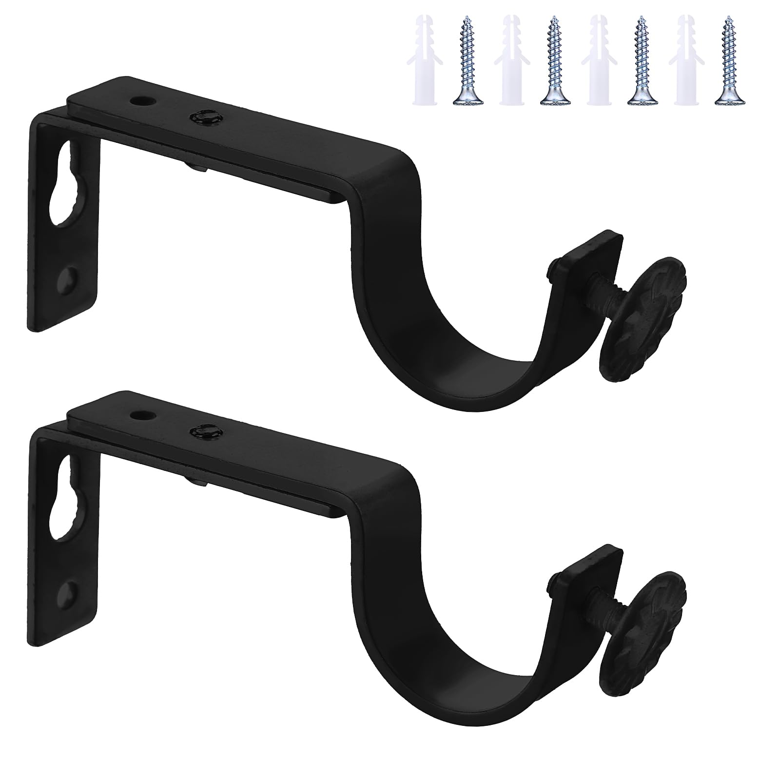 DSLSQDCurtain Rod Holders, 2 Pack General Adjustable Heavy Duty Curtain Rod Brackets Fits up to 1 Inch Curtain Rod Drapery Holders Hardware Window Support Hanger with Installation Screws(Black)