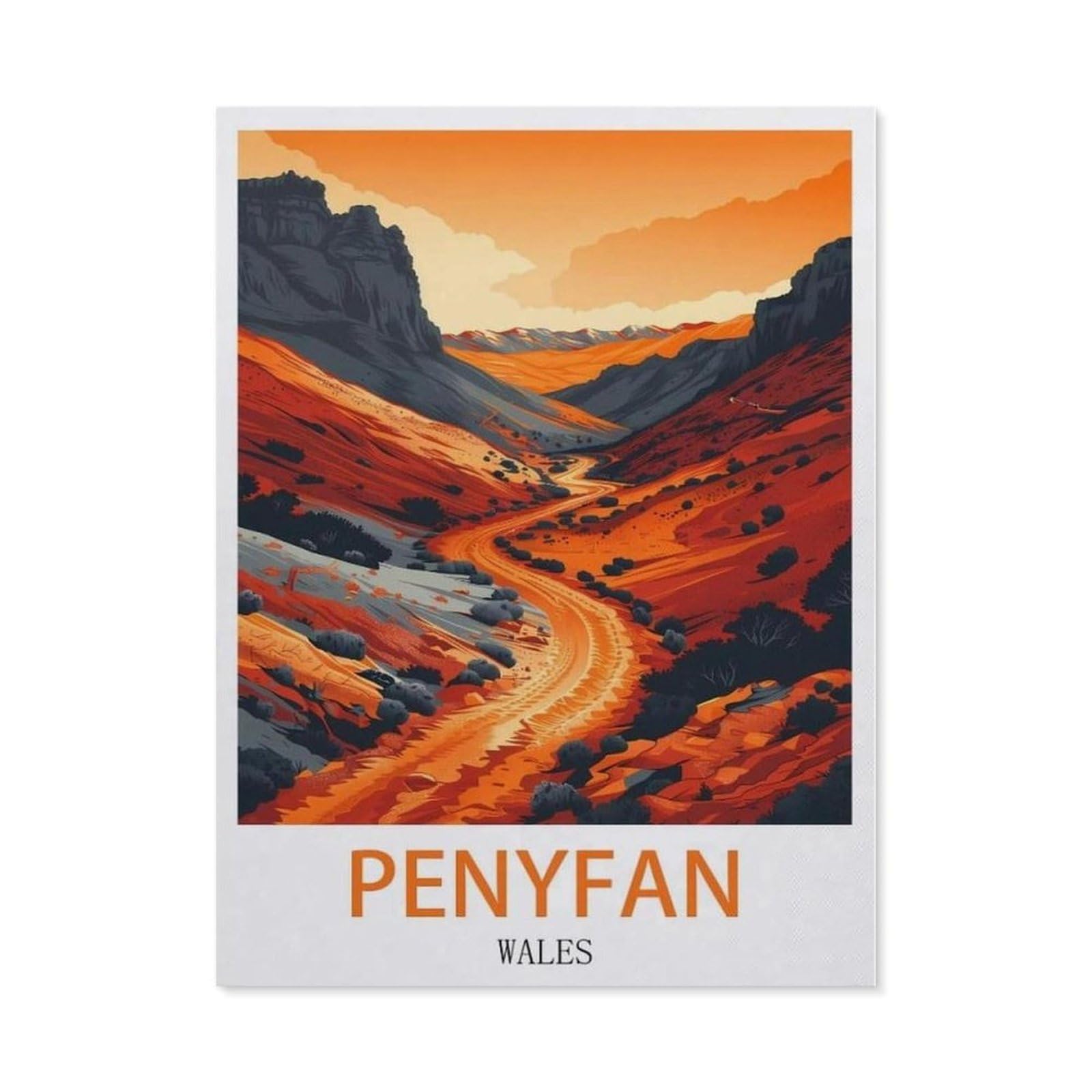 Beayodkp （50 X 60 Cm/19.68 X 23.62 Inches） Full Diamond 5D Diy Diamond Painting，Penyfan Wales Vintage Travel Poster，3D Diamond Embroidery Cross Stitch Mosaic Needle Works-Cg62
