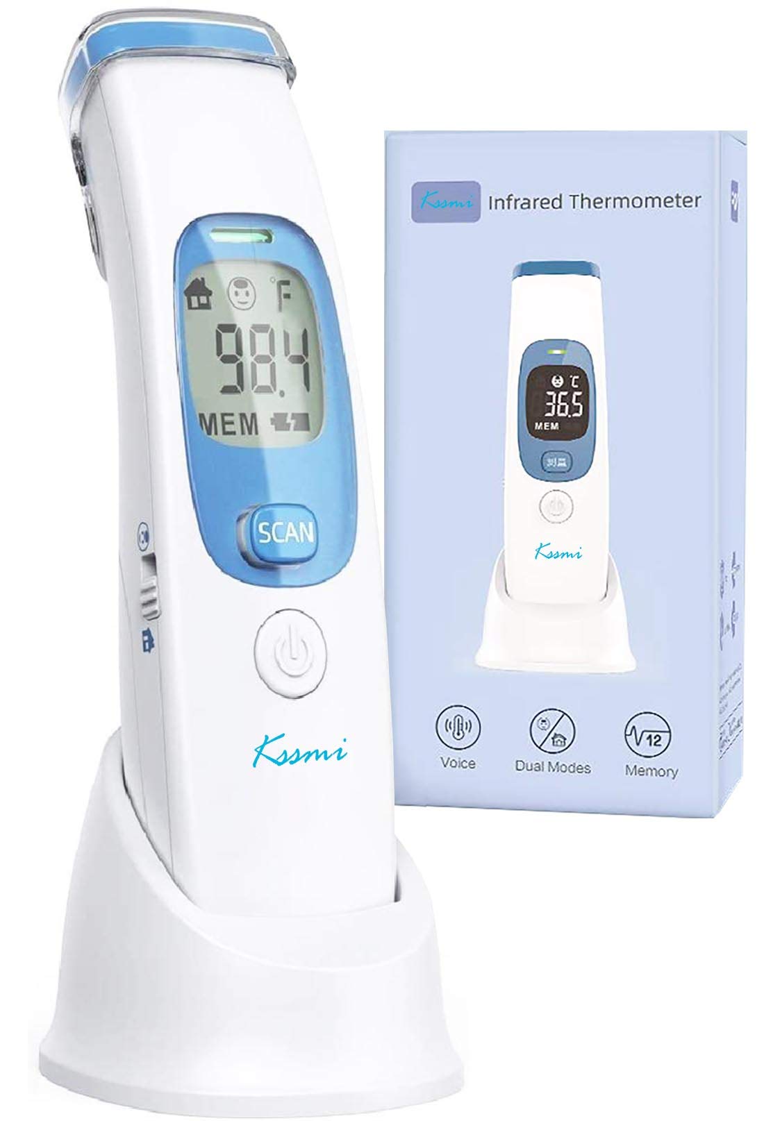 Non-Contact Professional Medical Infrared Thermometer Gun No Touch Ear Forehead Fast Measure Temperature Accurate Reading Fever Alarm for Baby Kids Adults
