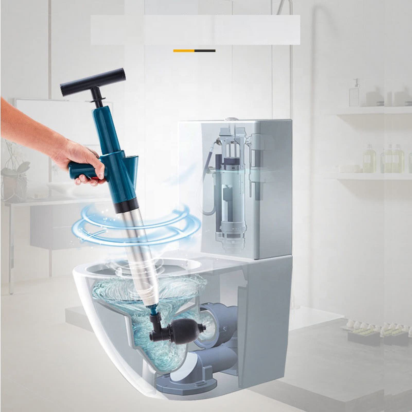 Déboucheur WC 5-en-1 à Air Comprimé | Ventouse Haute Pression pour Toilette/Lavabo/Baignoire | Anti-Bouchons Cheveux/Papier | Kit Pro avec Spirale (Bleu)
