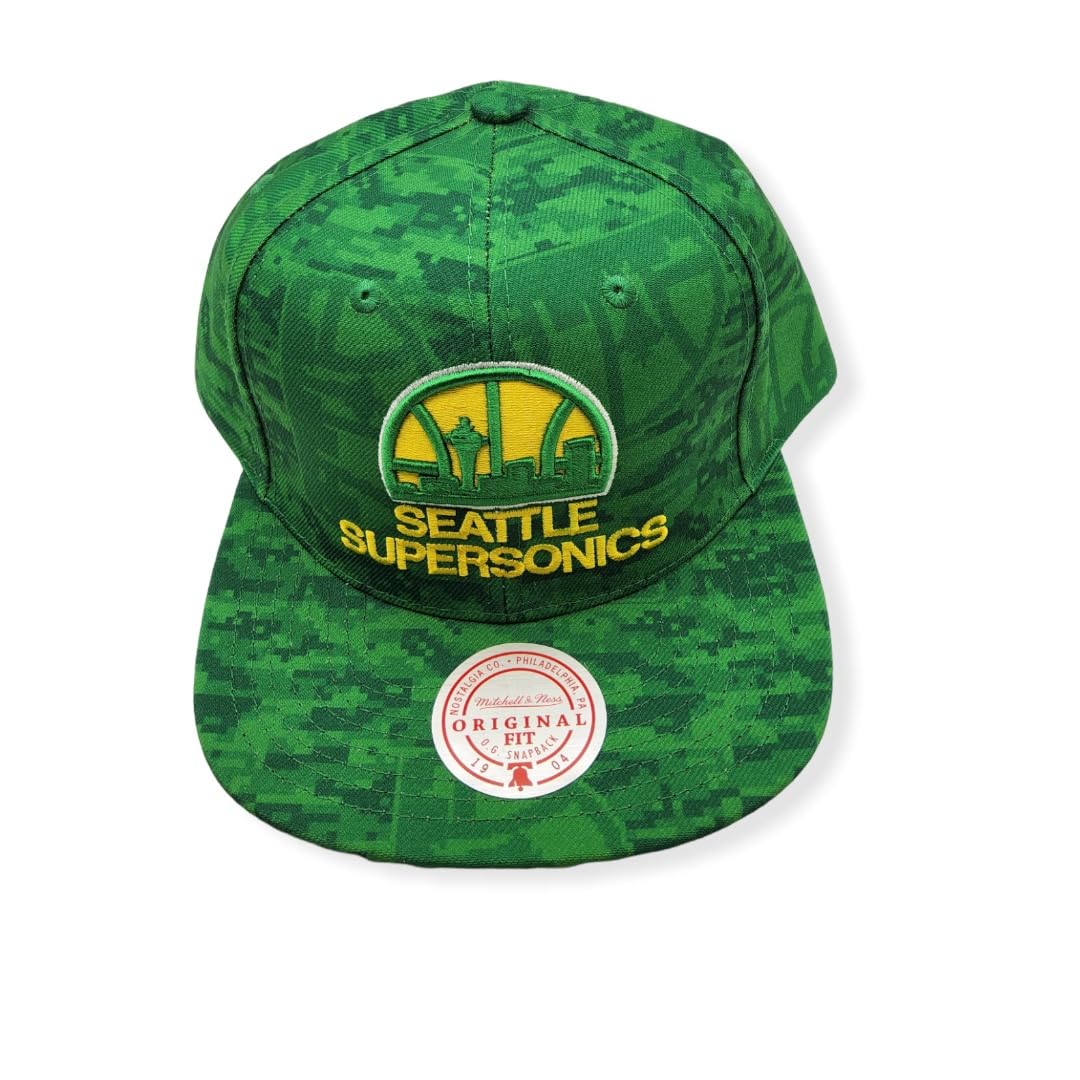Seattle Supersonics Mitchell & Ness NBA Snapback Cap Hat Green Crown/Visor Team Color HWC Logo