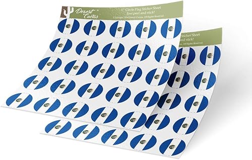 Desert Cactus Adhesivo de la bandera de El Salvador de 1 pulgada, redonda, dos hojas, 50 piezas en total, con logotipo de país para niños,