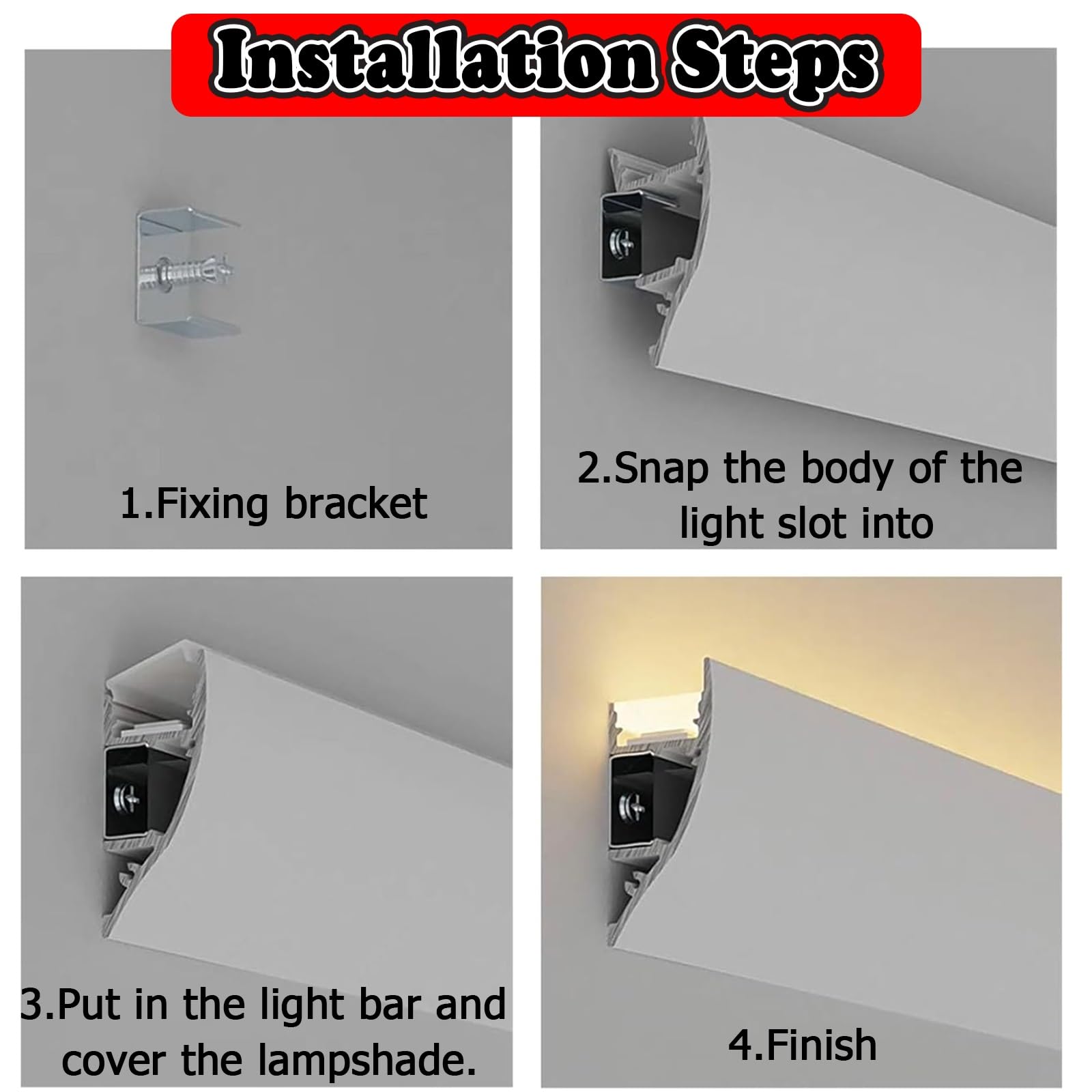 Taza de luz LED Canaleta LED empotrada en Superficie, Canaleta LED de Aluminio Impermeable para baño/Cocina/Oficina, Canaleta de Techo para iluminación indirecta(2m/6.6ft)