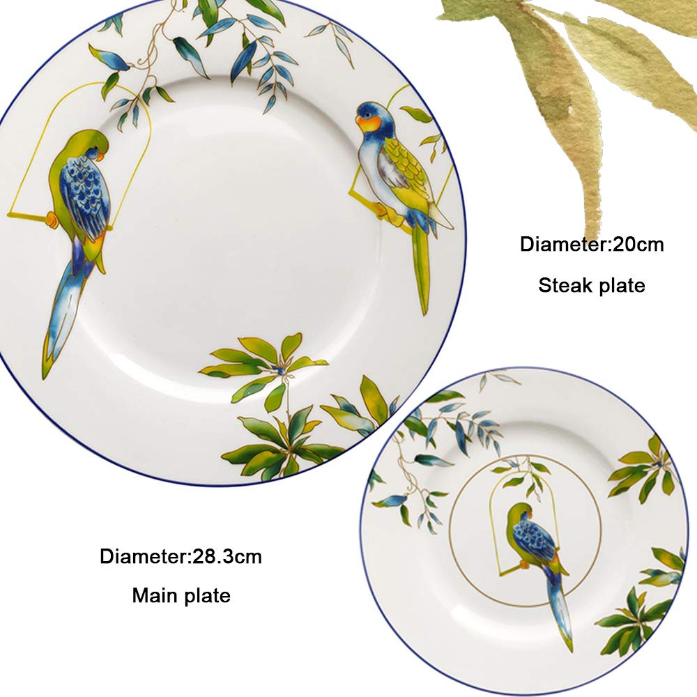 Juego de vajilla de porcelana americana de porcelana de estilo rústico, con diseño de flores y pájaros, plato de comida occidental, cuenco de arroz, combinación sencilla de porcelana