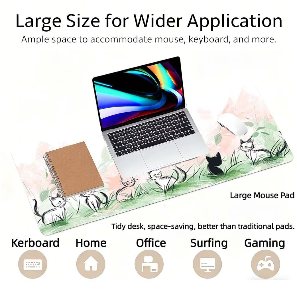 Lpfieonn Blume Großes Schreibtischunterlage, XXL Schreibtischunterlagen, Schwarz XXL Wasserdicht Gaming Mousepad mit Vernähter Rand und Rutschfeste Gummibasis, für Laptop/Hause/Büro 120x60cm PF-3771