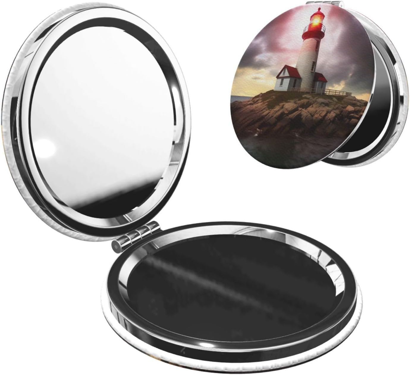 Lighthouse Compact Mirror for Purse, Double-Sided 2X/1X Magnifying Mirror for Women Men, Travel Makeup Mirror for Handbag, Handheld Vanity Mirror for Gift
