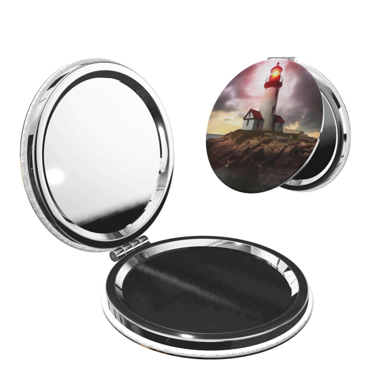DWVTSLH Lighthouse Compact Mirror for Purse, Double-Sided 2X/1X Magnifying Mirror for Women Men, Travel Makeup Mirror for Handbag, Handheld Vanity Mirror for Gift