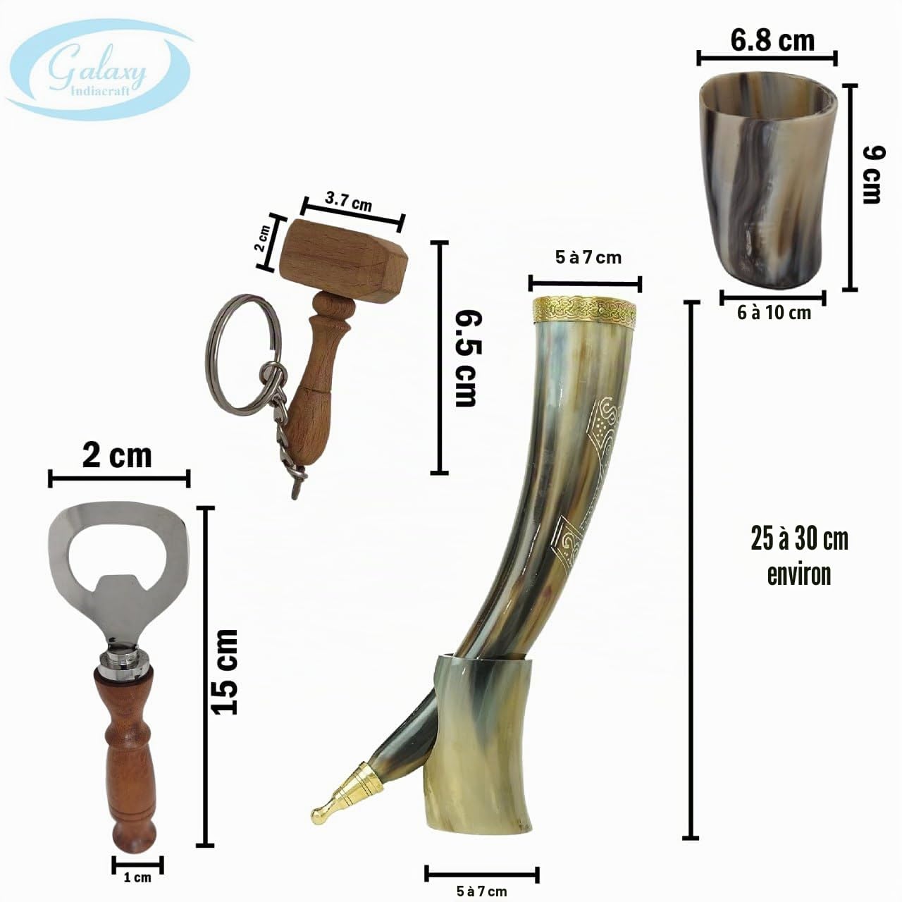 Viking Corne de bœuf | Chope | Tasse | Tasse pour bière, hydromel, vin, verre à liqueur, décapsuleur | 100 % sans fuite | Naturel et fait à la main | Offres combinées (2 cornes)