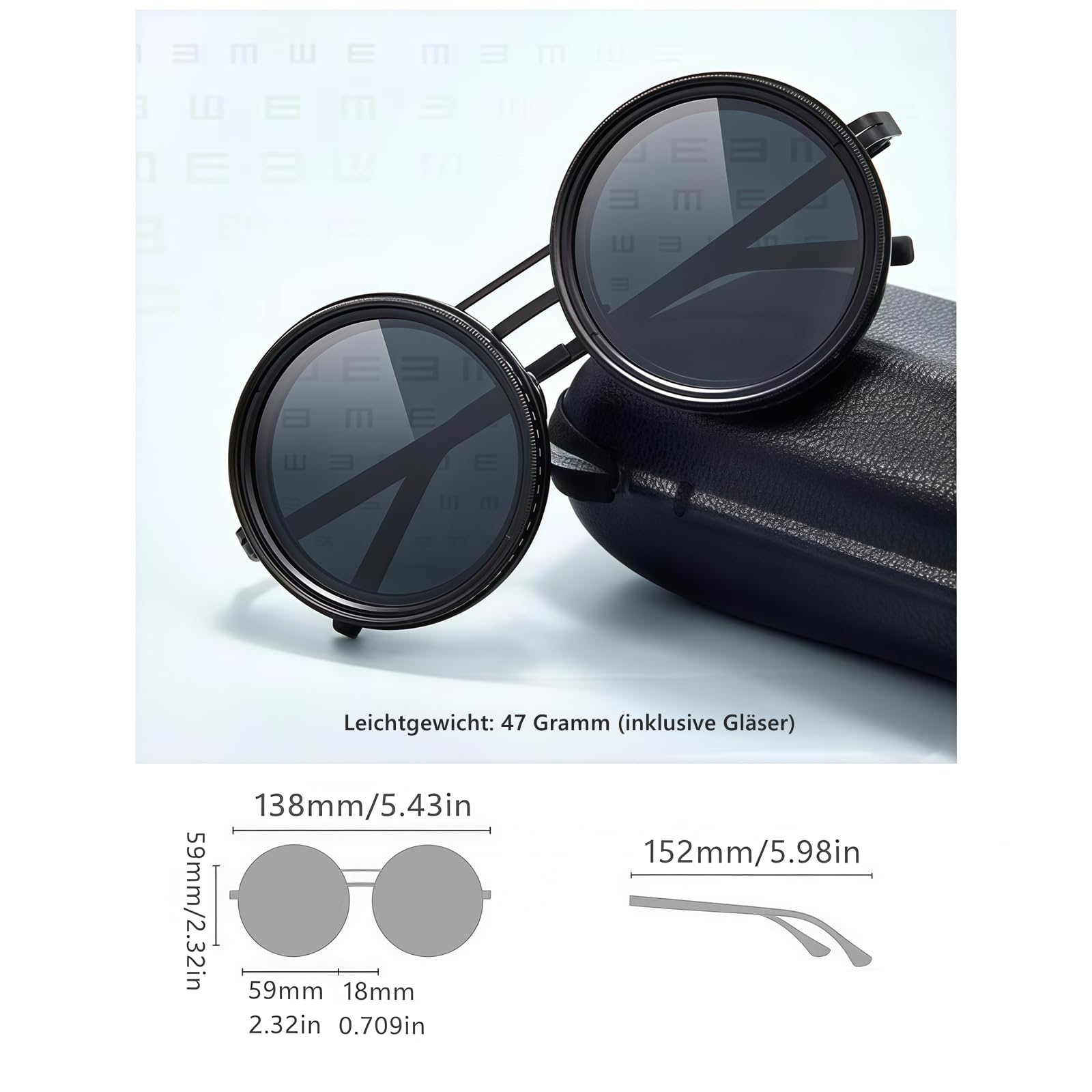 9-stufig verstellbare runde polarisierte Sonnenbrille für Herren | Autofahren, Angeln, Reisen | ND-Linse mit UV400-Schutz,verstellbare Linsen