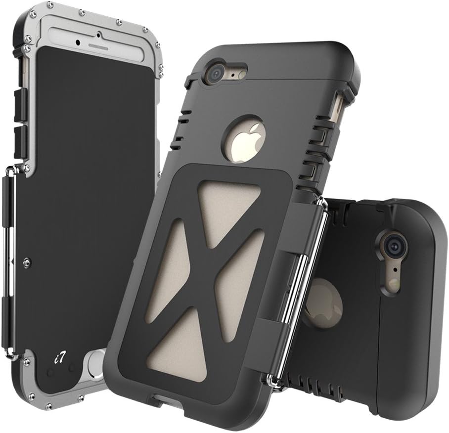 iPhone 7 Case,iPhone 8 Case,ARMOR KING Outdoor Dropproof Shockproof Stainless Steel Heavy Duty Clamshell Flip Cover for Apple iPhone 7 8(Silver&Black)