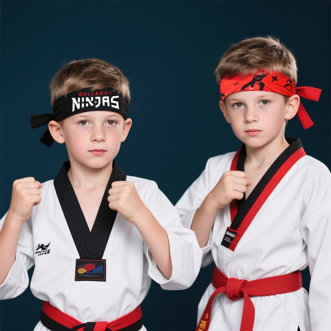 Lot de 4 bandeaux ninja - Accessoires de fête noirs et rouges pour enfants, karaté et fête d'anniversaire