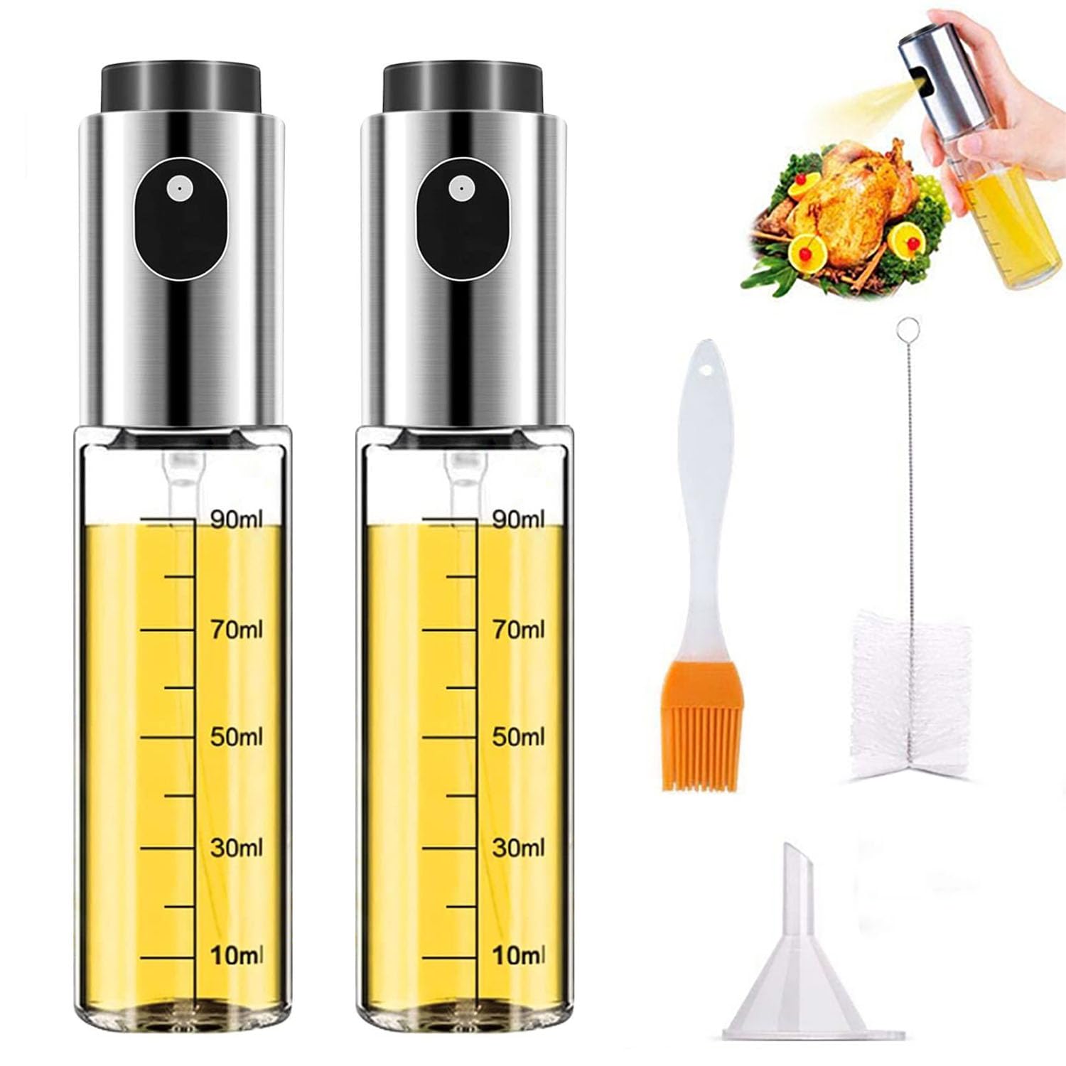 ShiWuYou Oil Spray, Stainless Steel Kitchen Oil Spray 100 ml, Oil Spray, Oil Spray, Suitable for Air Fryer and Multipurpose
