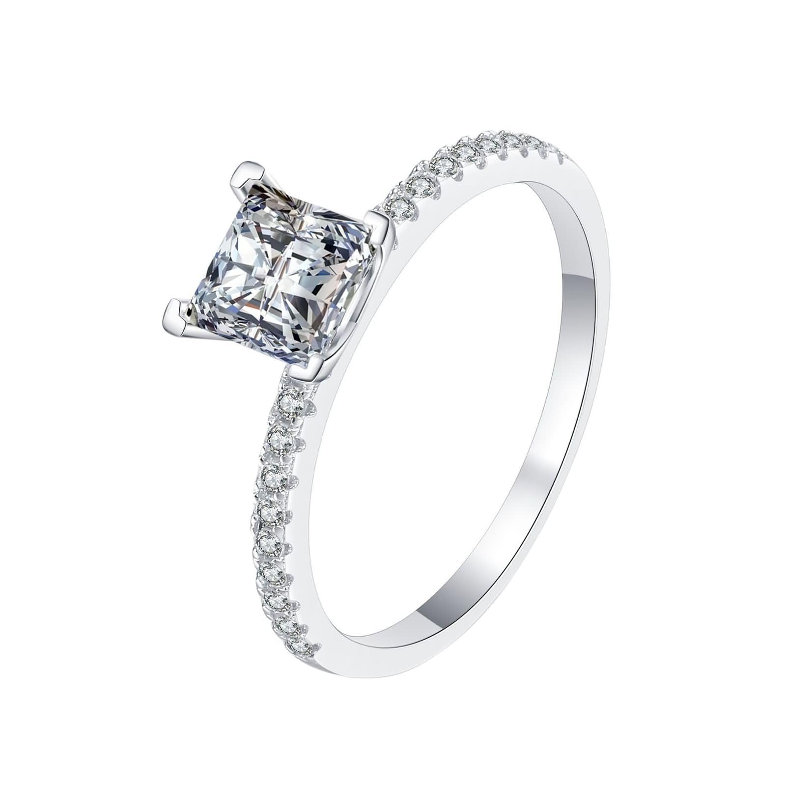 Anillo de Alianzas Mujer Oro Blanco 9K / 14K / 18K, Cuadrado con Diamante Creado de 2ct, Anillos Plata Eternidad Mujer