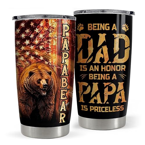 SANDJEST Dad Tumbler 20oz Stainless Steel Cup Papa Bear Insulated