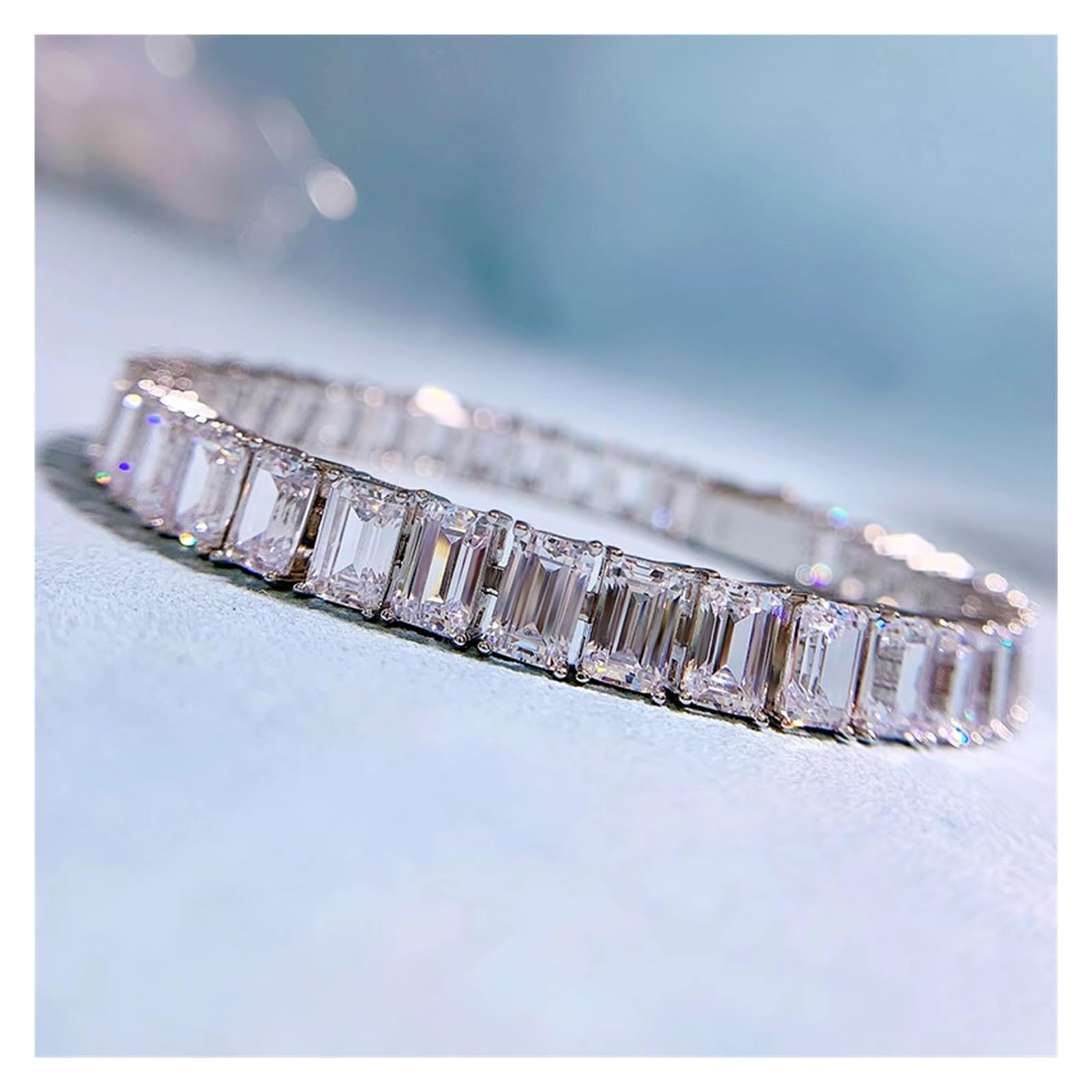LYGBAOFUL Pulsera Braceletlovers Brazalete De Diamantes De Talla Esmeralda Pulseras De Boda De Plata De Ley 925 Real para Mujer Regalo De Joyería De Fiesta De Promesa (17 Cm)