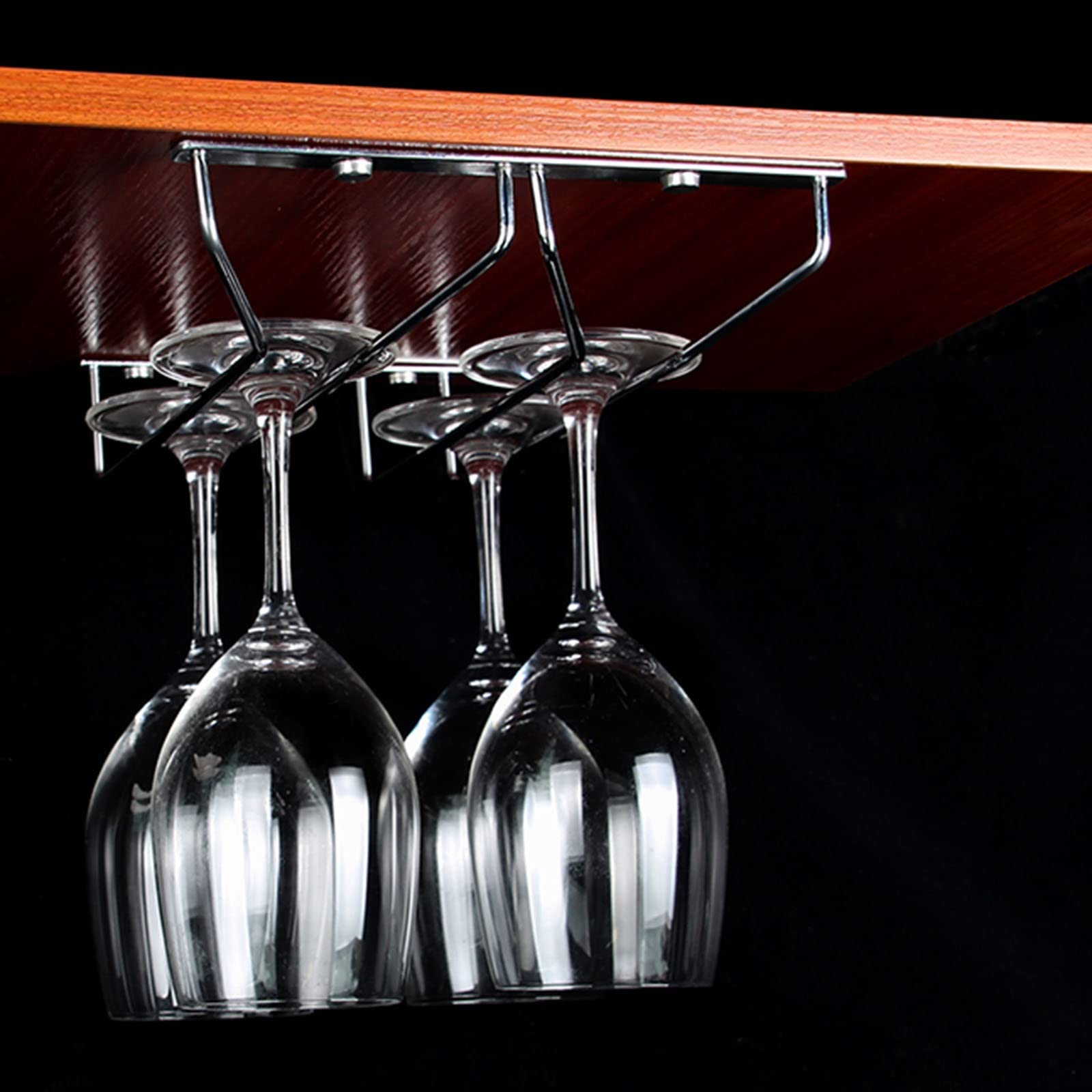 Soporte para Copas de Vino de Doble Fila, de Acero Inoxidable, para Cocina y Bar, Organizador de Copas bajo Mueble con Tornillos, Ajustable de 30 a 60 cm (45 cm a 17,7 Pulgadas)