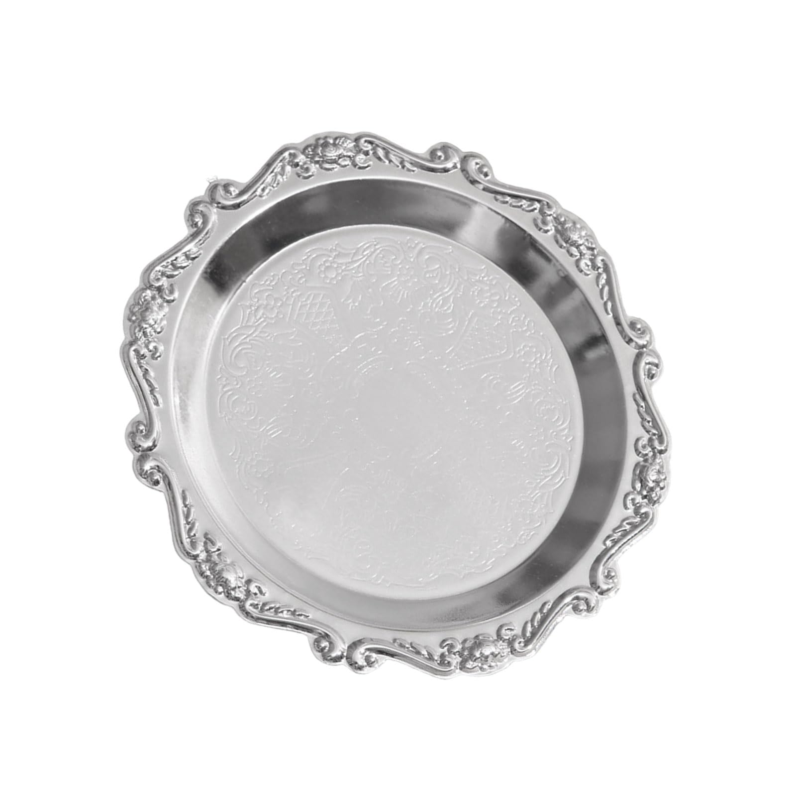 Elnwnnkc Decorative Dessert Tray Metal Serving Tray with Scalloped Border, Embossed Center for Display and Tabletop Styling Decorative Dessert Metal Serving Plate Ornate Platter Embossed Center